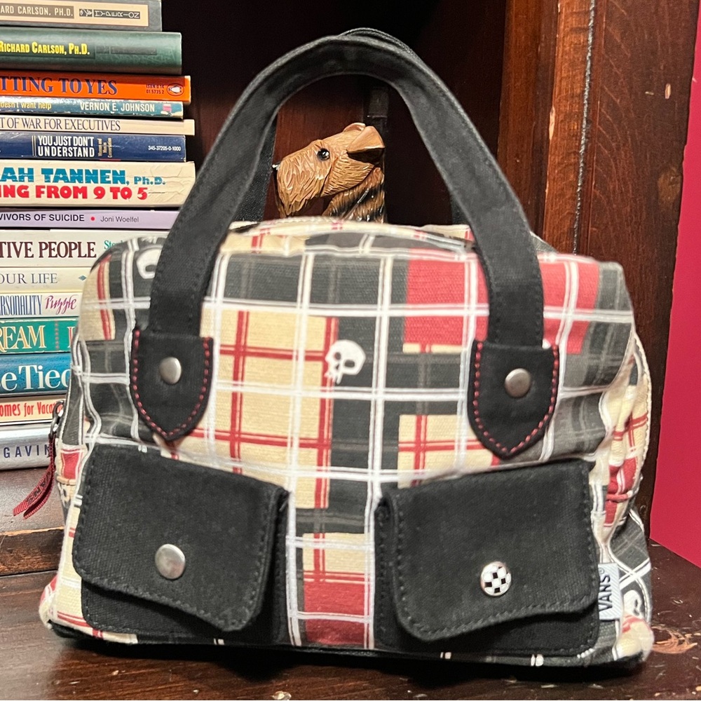 Rare Y2K Vans Punk Skull Plaid Canvas Handbag Like New